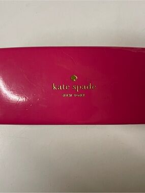 Kate Spade pink and orange sunglass clam shell hinged case